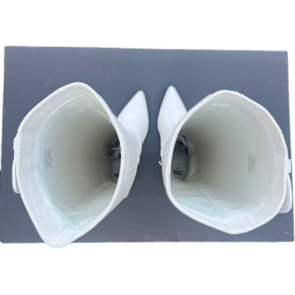 Zara Women Denim High Heel Knee High Pointed Toe Boots Beige Size EU 39 US 8 - Picture 12 of 14